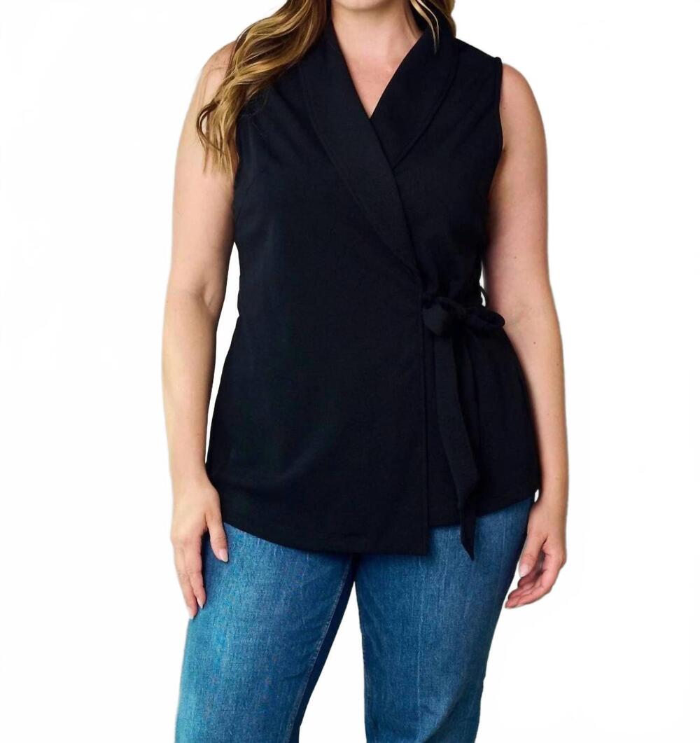 NEW WHOLESALE FASHION TRENDS sleeveless wrap vest top in black